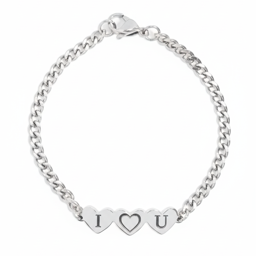 Curb chain 3 heart bracelet