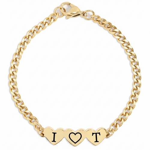 Curb chain 3 heart bracelet