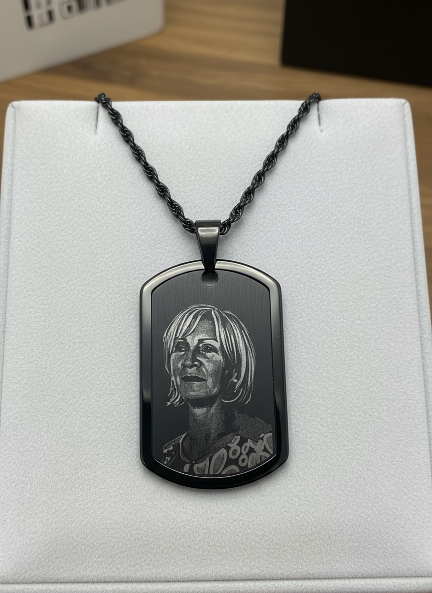Photo and handwriting brushed steel necklace