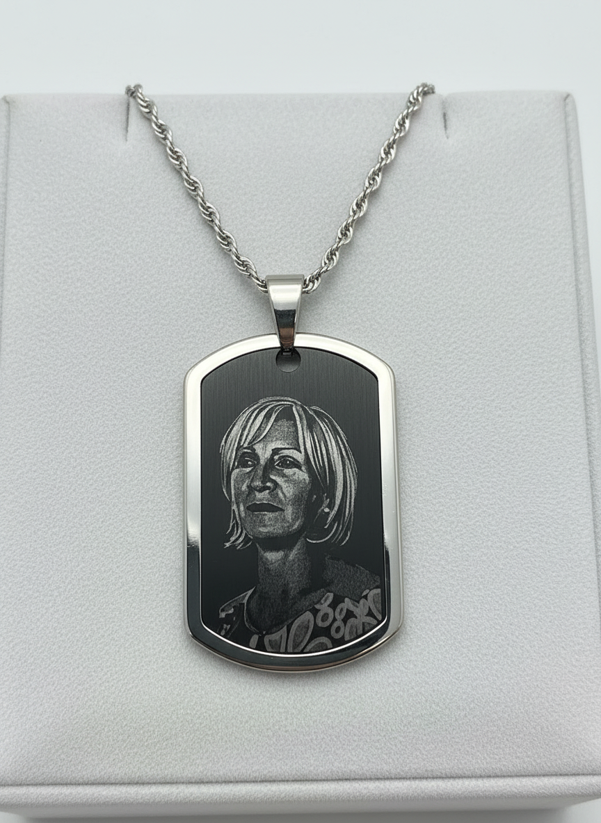 Photo and handwriting brushed steel necklace