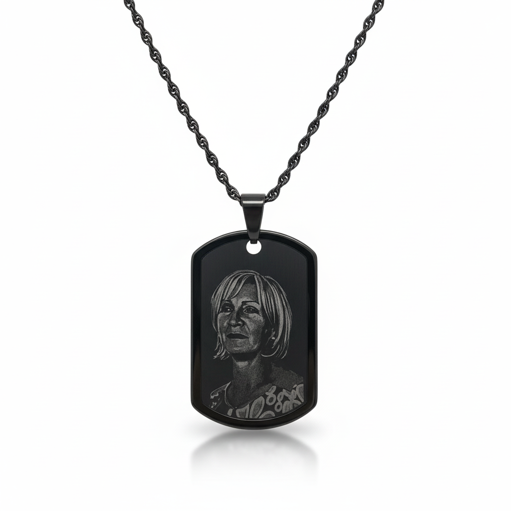 Photo and handwriting brushed steel necklace