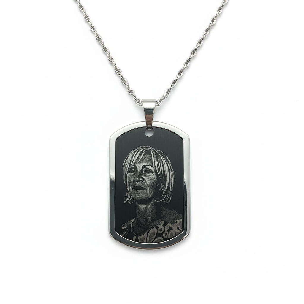 Photo and handwriting brushed steel necklace