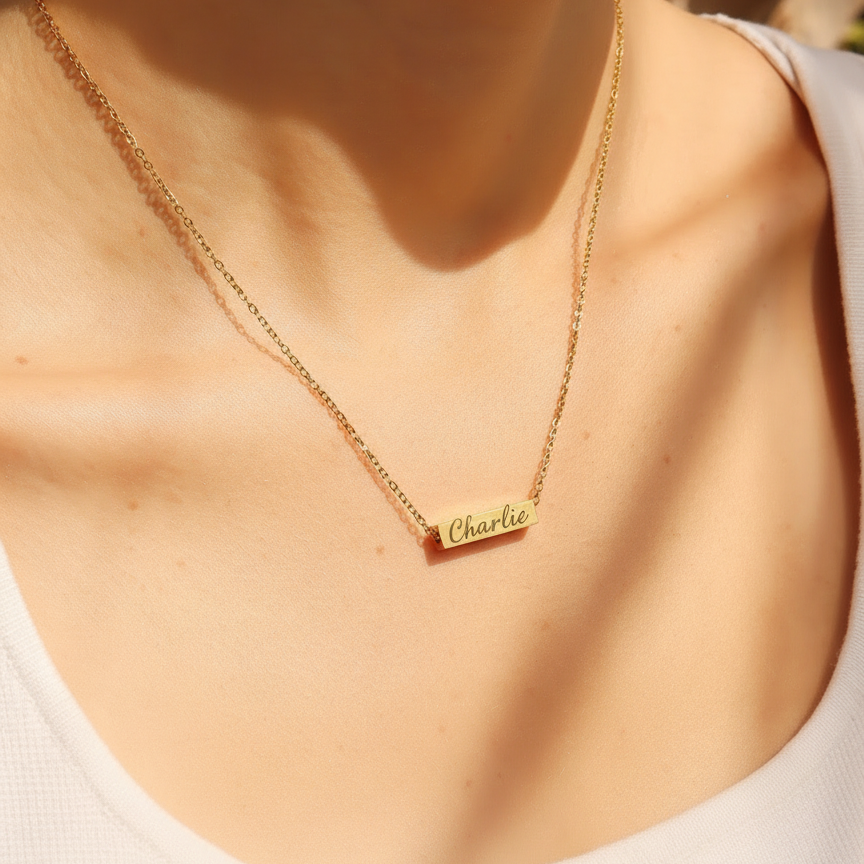 Gold horizontal mini bar necklace