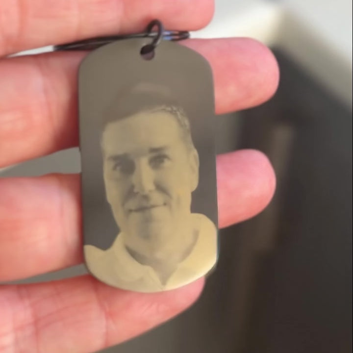 Black engraved steel keyring