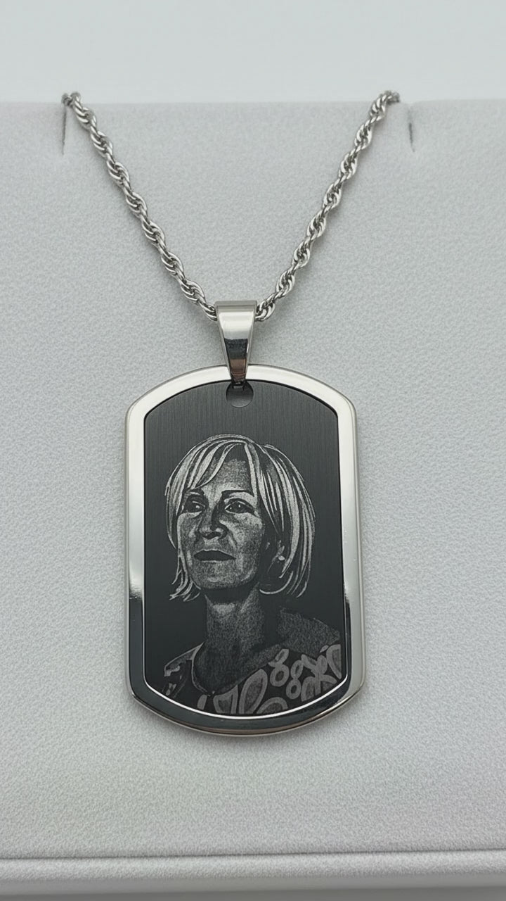 Photo and handwriting brushed steel necklace